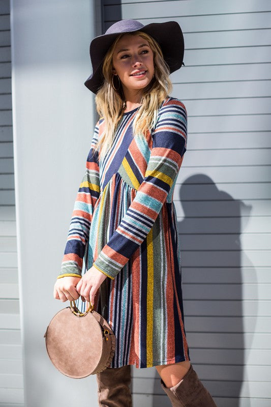 Multi Color Cross Stripe Midi Dress - Bagzio