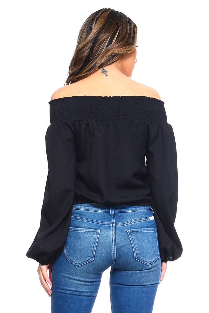 Women's Lace-Up Off Shoulder Elastic Blouse - Bagzio