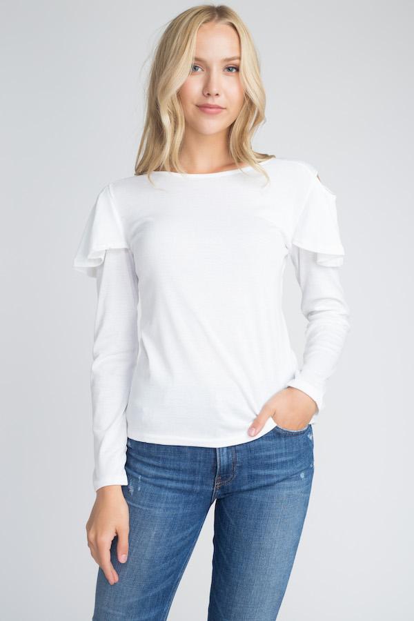Women's Cold Shoulder Ruffle Long Sleeve Top - Bagzio