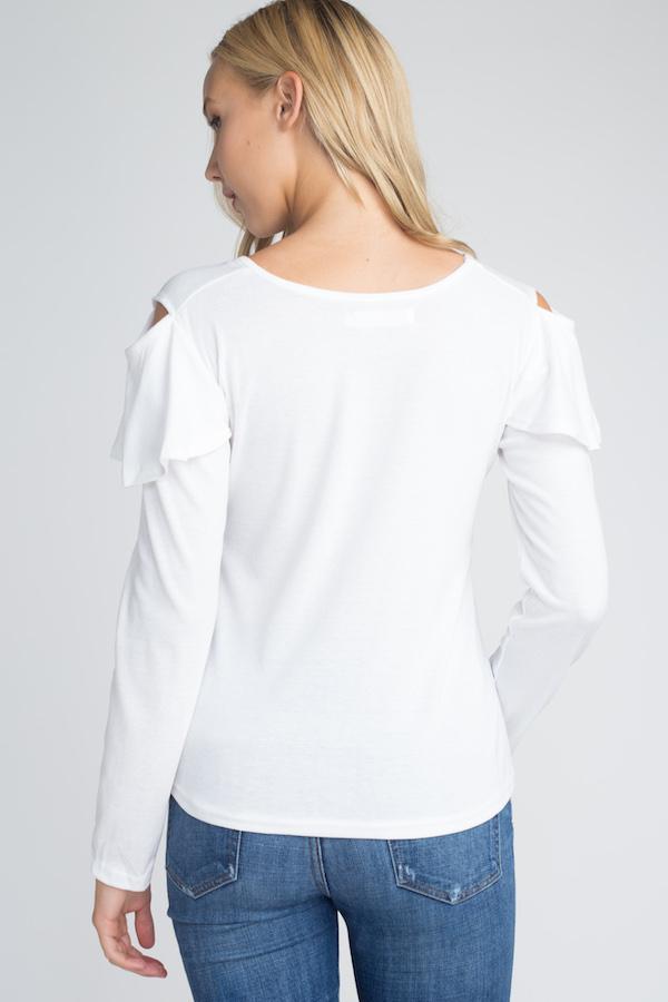 Women's Cold Shoulder Ruffle Long Sleeve Top - Bagzio