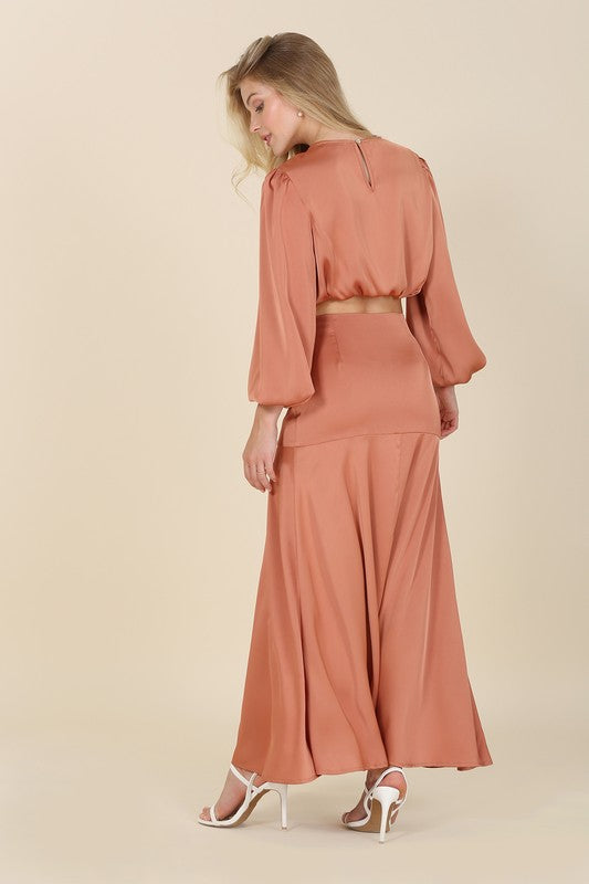 Dressed up satin two-piece mermaid dress set - Bagzio