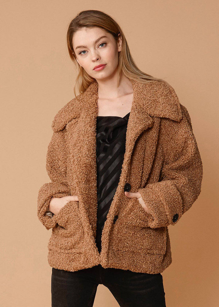 Women's Shearling Coat in Brown - Bagzio