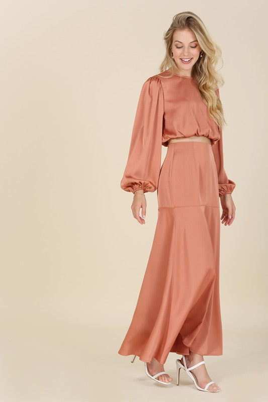 Dressed up satin two-piece mermaid dress set - Bagzio