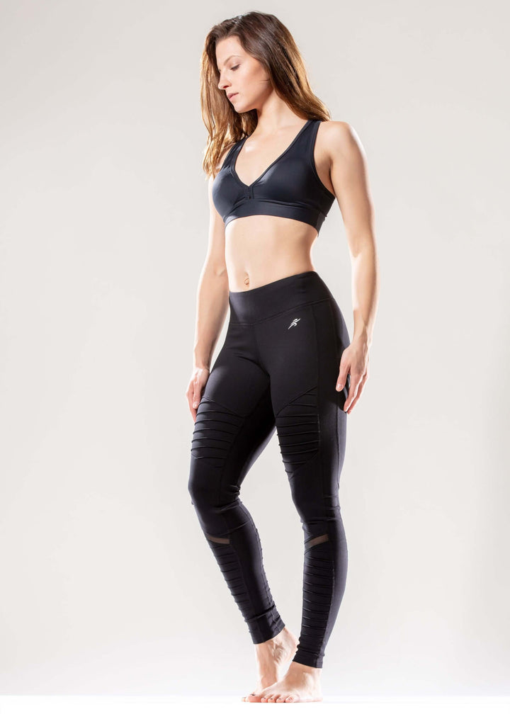 Athletique Low-Waisted Ribbed Leggings with Hidden Pocket and Mesh - Bagzio