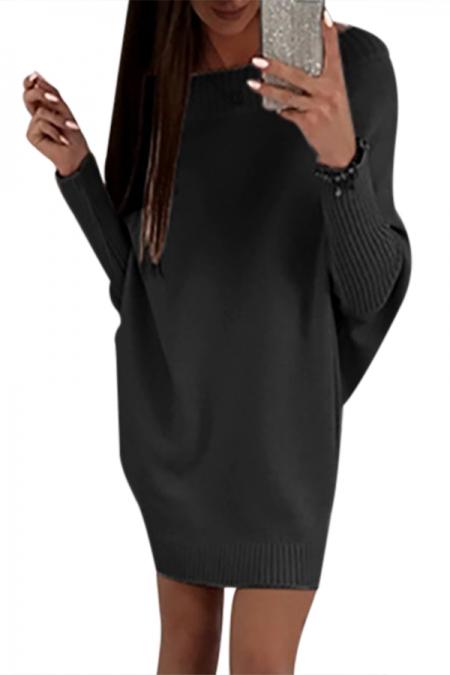 Black Long Sleeve Baggy Sweater Dress - Bagzio