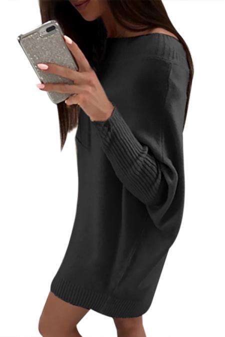 Black Long Sleeve Baggy Sweater Dress - Bagzio