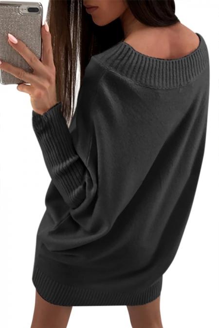 Black Long Sleeve Baggy Sweater Dress - Bagzio