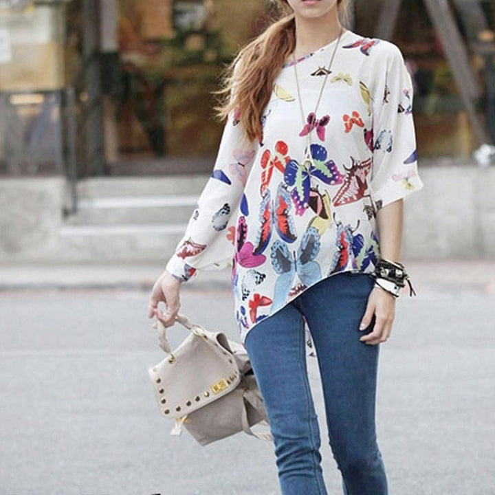 Womens Loose Fit Butterfly Theme Batwing Top - Bagzio