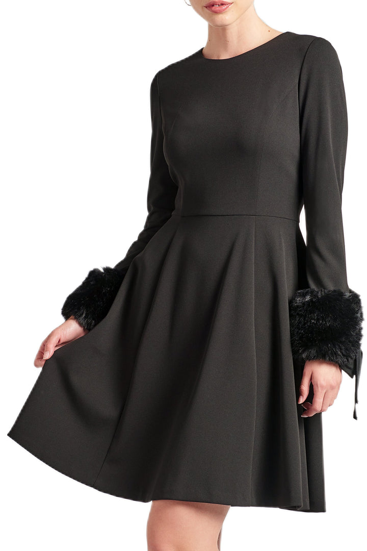 Caroline Dress - Crepe fit & flare dress with faux fur cuffs - Bagzio