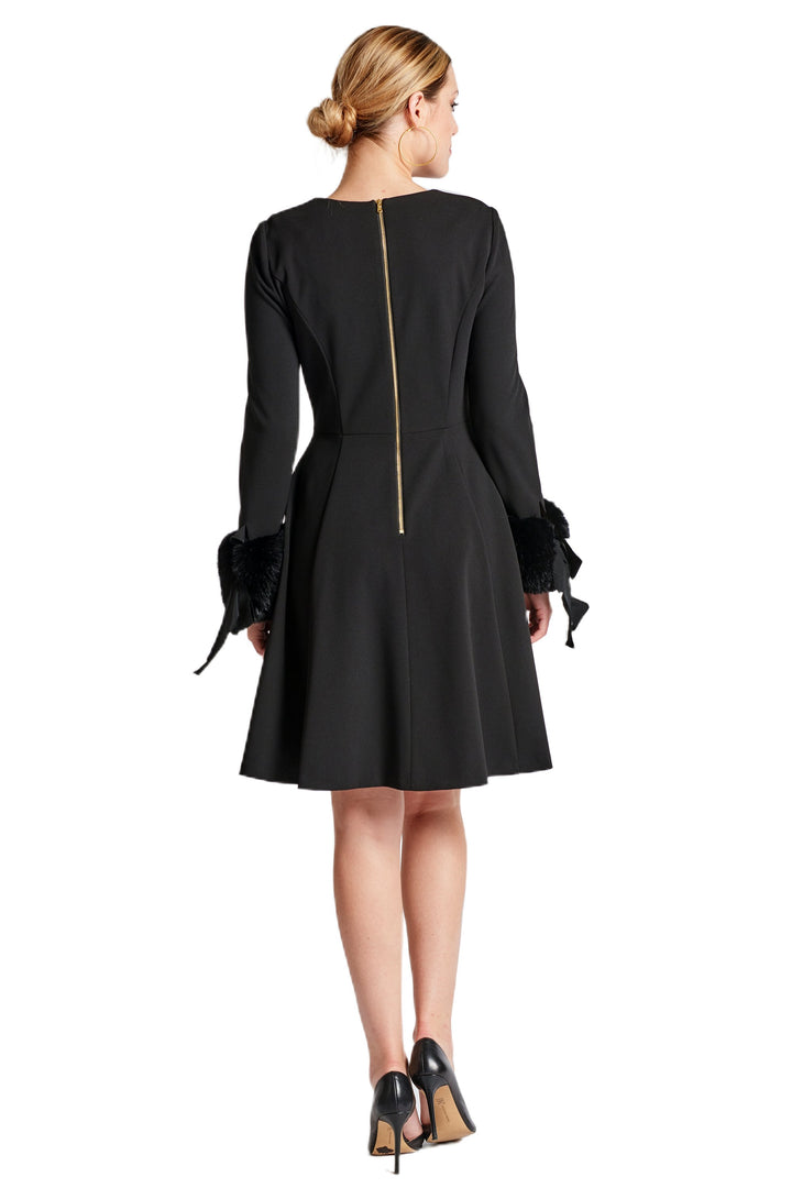 Caroline Dress - Crepe fit & flare dress with faux fur cuffs - Bagzio