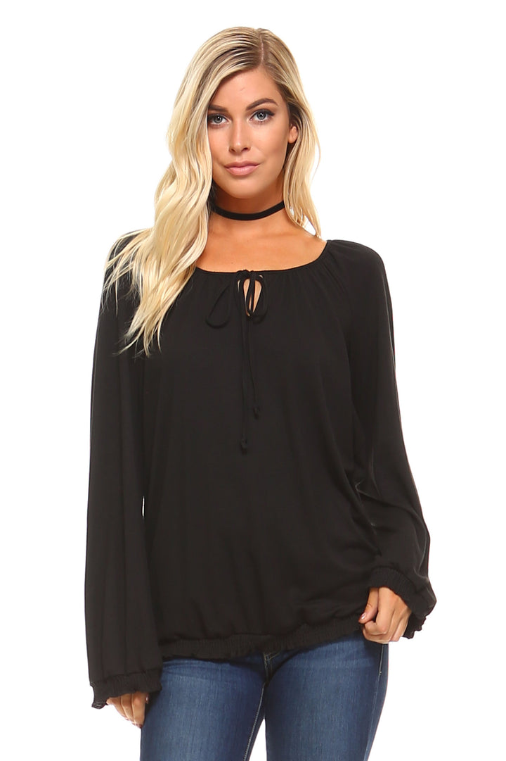 Women's Long Sleeve Solid Peasant Top - Bagzio