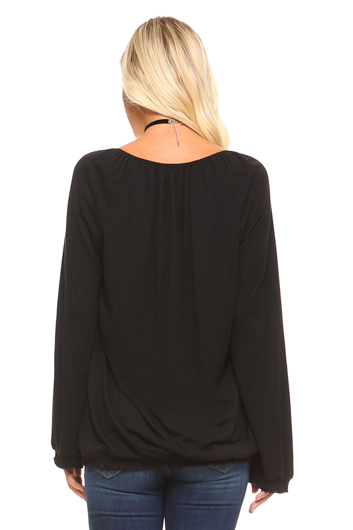 Women's Long Sleeve Solid Peasant Top - Bagzio