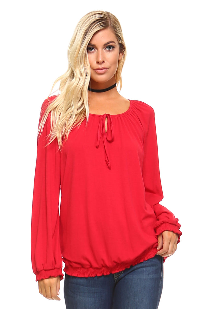 Women's Long Sleeve Solid Peasant Top - Bagzio