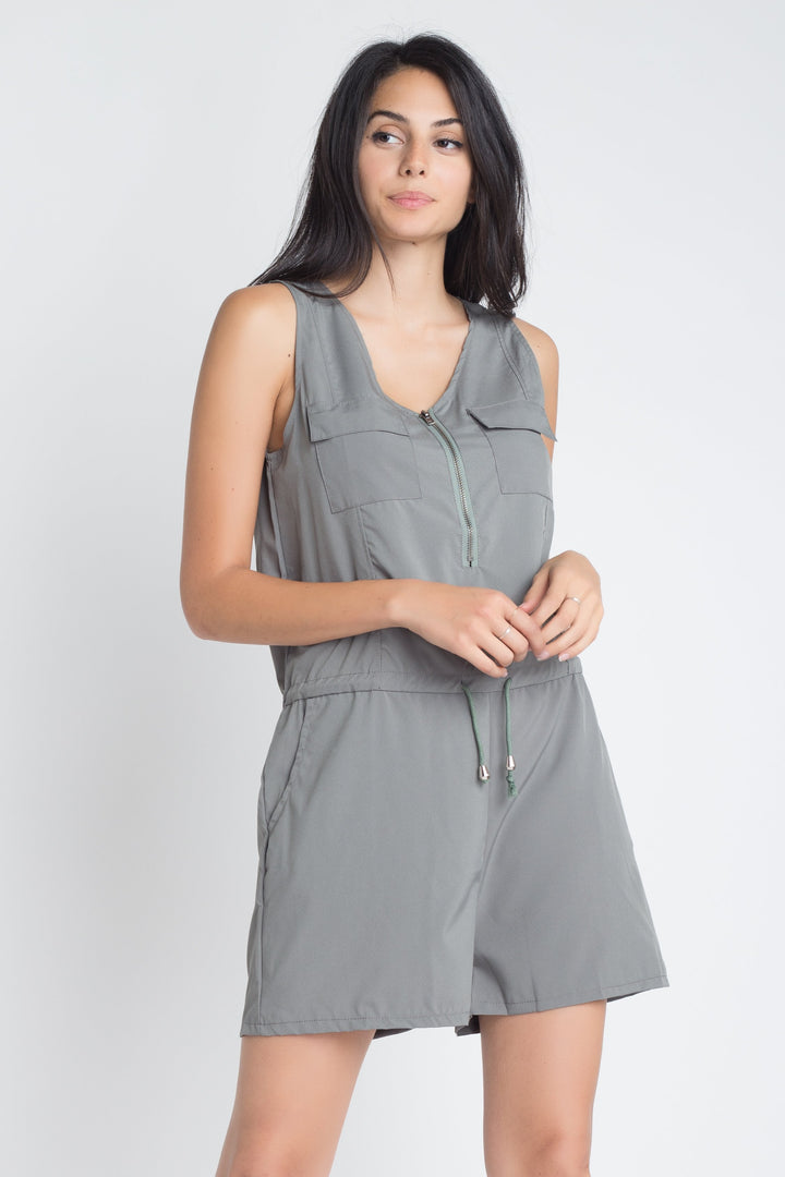 Women's Zip Front Sleeveless Romper - Bagzio