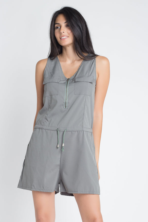 Women's Zip Front Sleeveless Romper - Bagzio