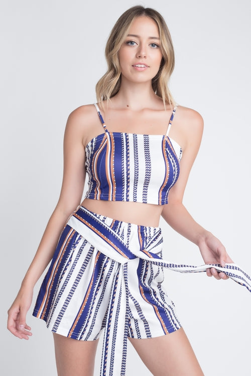 Women's Unique Stripe Printed 2pc Set with Tie - Bagzio