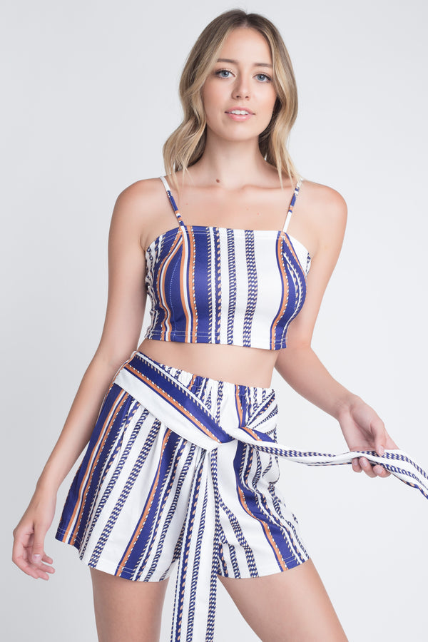 Women's Unique Stripe Printed 2pc Set with Tie - Bagzio