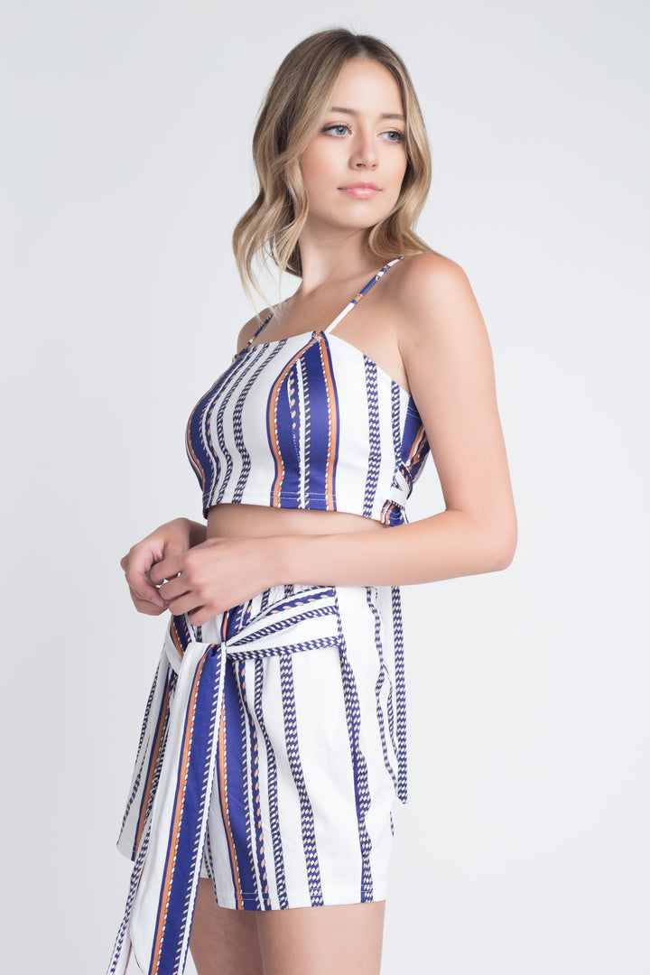 Women's Unique Stripe Printed 2pc Set with Tie - Bagzio