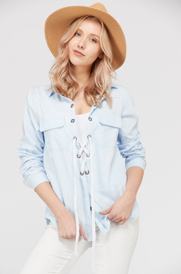 Women's Lace Up Blouse Top - Bagzio