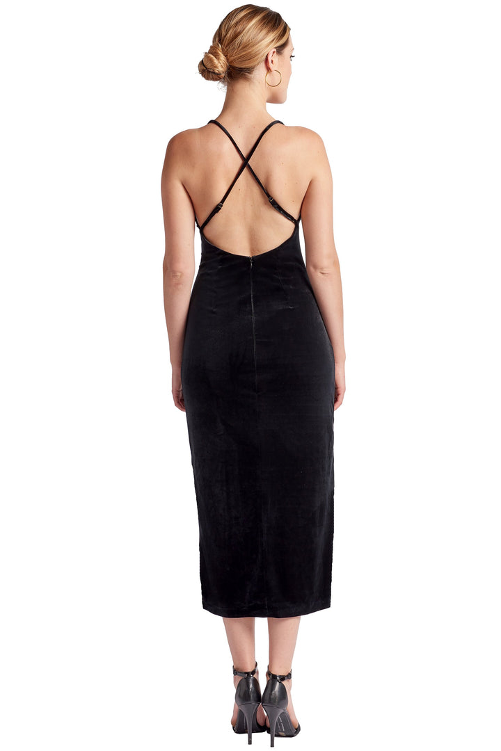 Elle Dress - Velvet slip dress with scooped back and thigh high slit - Bagzio