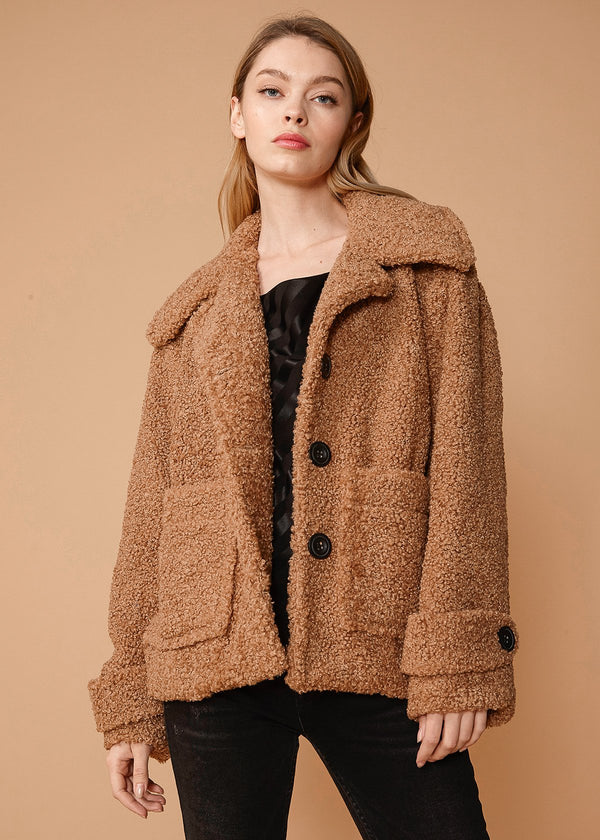 Women's Shearling Coat in Brown - Bagzio