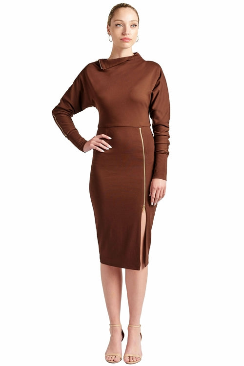 Josefa Asymmetric Dress - Long sleeve convertible midi dress with - Bagzio