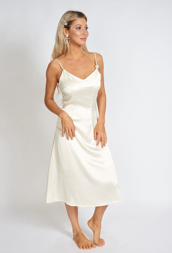 Léonie One Pearl Satin Slip Dress - Bagzio