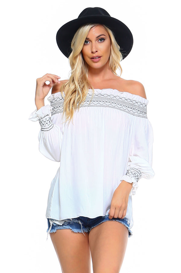 Women's Off Shoulder Stripe Smocked Elastic Top - Bagzio