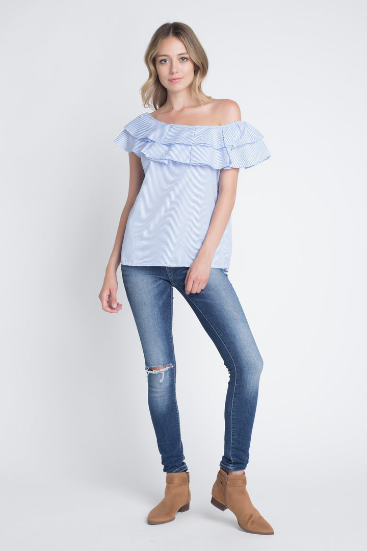 Women's Striped Off Shoulder Ruffle Stripe Blouse - Bagzio