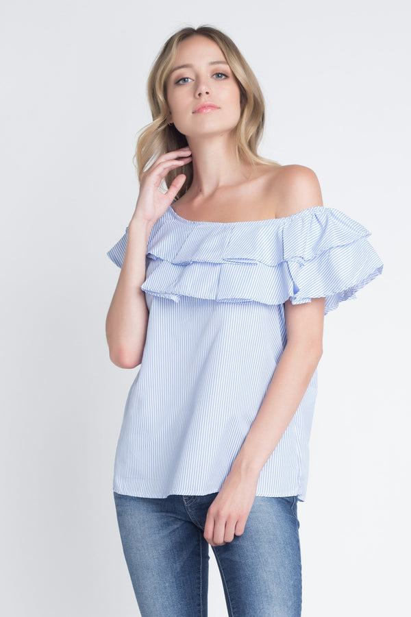Women's Striped Off Shoulder Ruffle Stripe Blouse - Bagzio