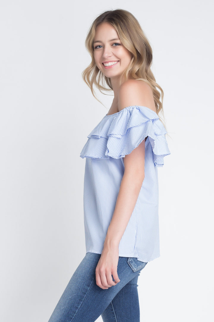 Women's Striped Off Shoulder Ruffle Stripe Blouse - Bagzio