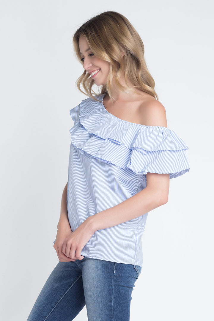 Women's Striped Off Shoulder Ruffle Stripe Blouse - Bagzio