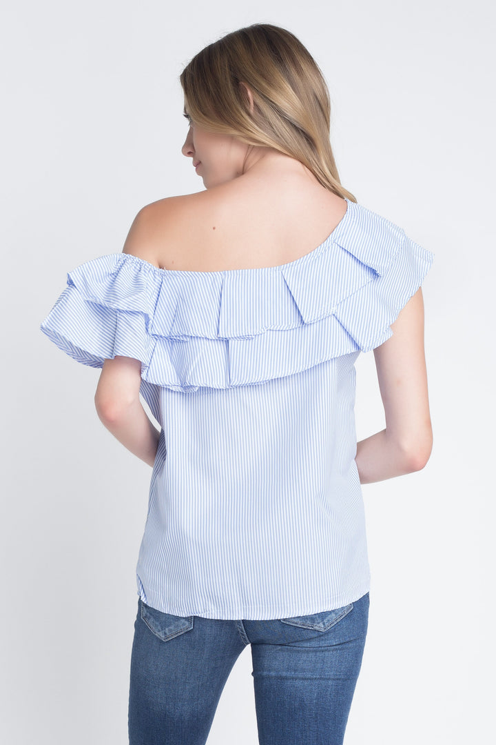 Women's Striped Off Shoulder Ruffle Stripe Blouse - Bagzio