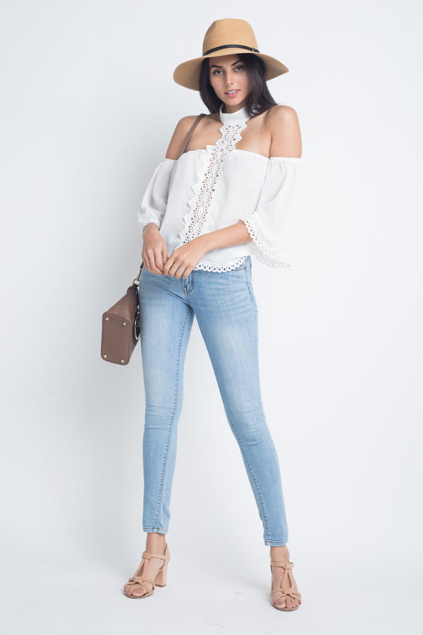 Women's High Neck Long Sleeve Crochet Top - Bagzio