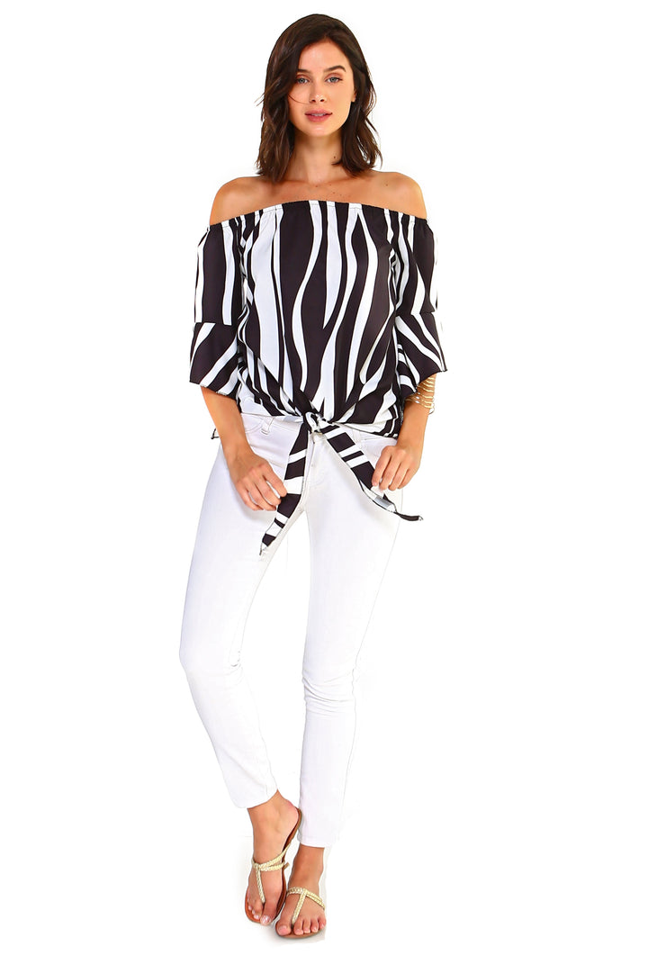 Women's Strapless Striped Bandage Blouse - Bagzio