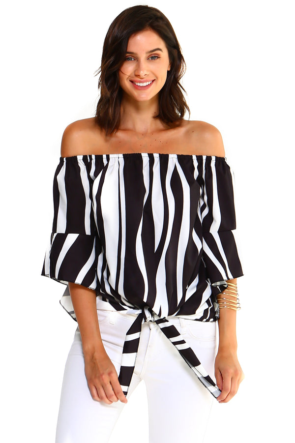 Women's Strapless Striped Bandage Blouse - Bagzio