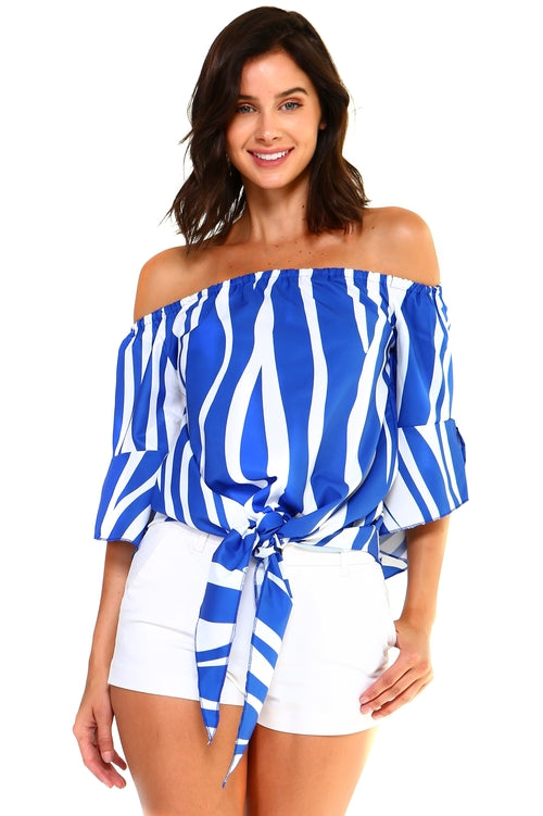 Women's Strapless Striped Bandage Blouse - Bagzio