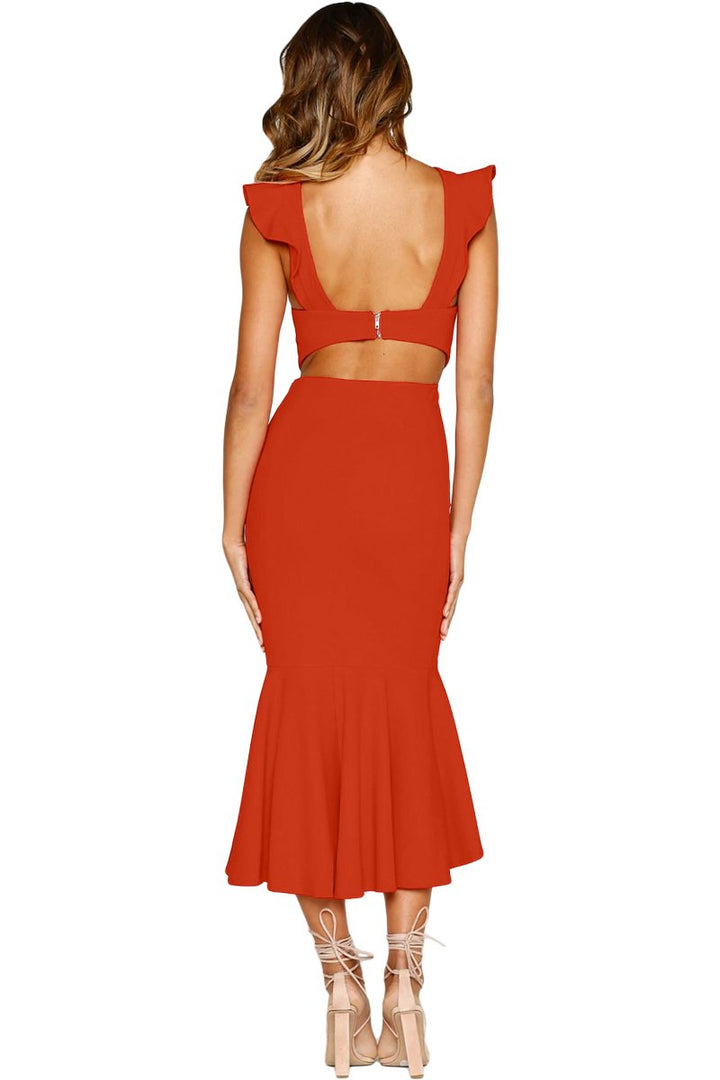 Red Fishtail Princess Ruffled Party Dress - Bagzio