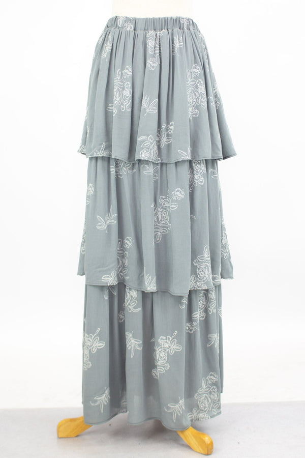 Layered Ruffle Maxi Skirt - Grey - Bagzio