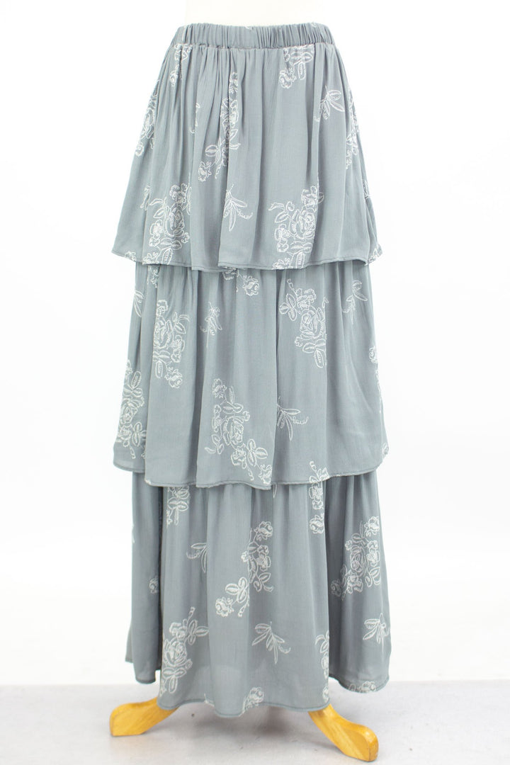 Layered Ruffle Maxi Skirt - Grey - Bagzio