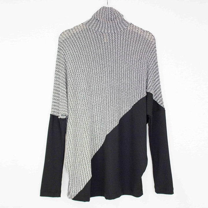 Turtle Neck Diagonal Color Block Top - Bagzio