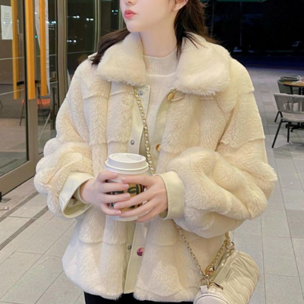 Womens Faux Fur Jacket With Vegan Leather Trimmed Cuffs - Bagzio