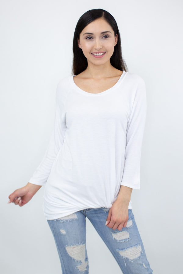 Twisted Front Comfortable Top - White - Bagzio