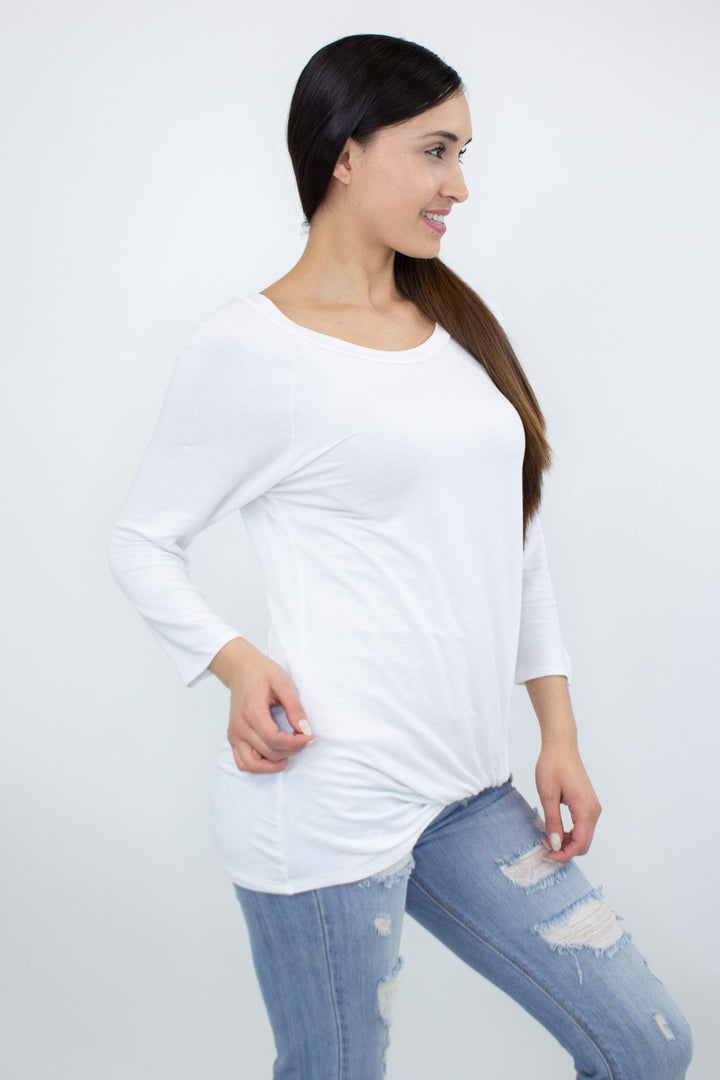 Twisted Front Comfortable Top - White - Bagzio