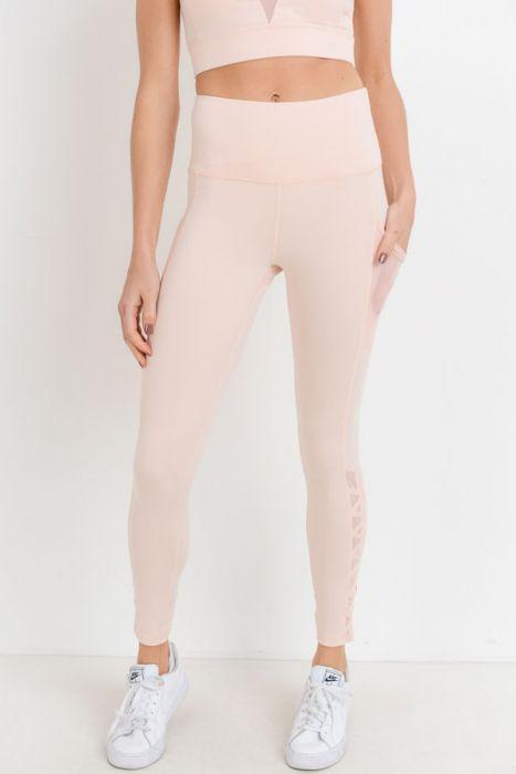 Highwaist Hybrid Mesh & Lattice Straps Full Pocket Leggings - Bagzio