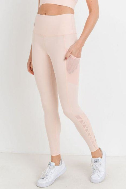 Highwaist Hybrid Mesh & Lattice Straps Full Pocket Leggings - Bagzio
