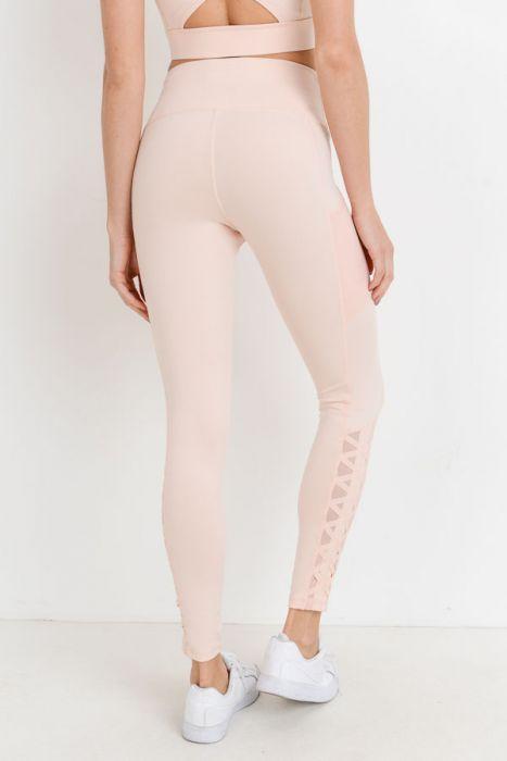 Highwaist Hybrid Mesh & Lattice Straps Full Pocket Leggings - Bagzio