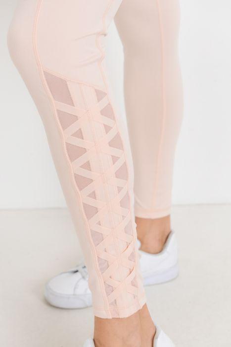 Highwaist Hybrid Mesh & Lattice Straps Full Pocket Leggings - Bagzio