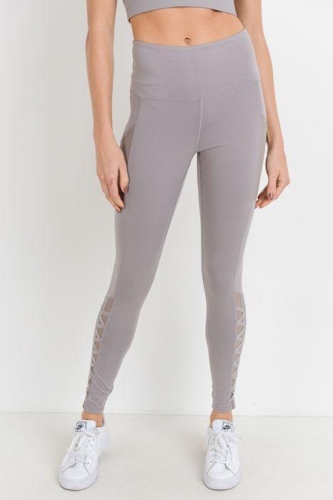 Highwaist Hybrid Mesh & Lattice Straps Full Pocket Leggings - Bagzio