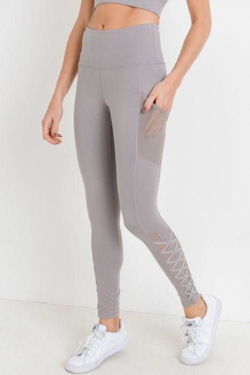 Highwaist Hybrid Mesh & Lattice Straps Full Pocket Leggings - Bagzio